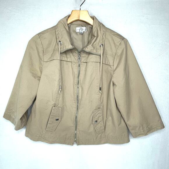 Studio Works Petite Lined Khaki Tan Zip Up Light Coat Jacket Women's Size PL - Picture 1 of 11